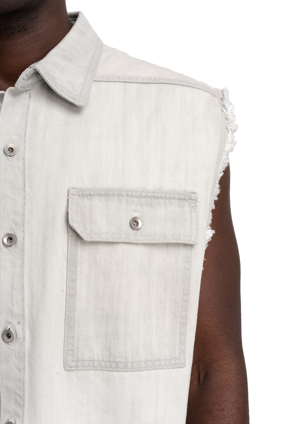 Rick Owens DRKSHDW | Sleeveless Tommy Overshirt, Milk Wash Denim DU01F4764 DMW