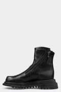 Pocket leather asymmetrical zip boots