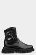 Pocket leather asymmetrical zip boots