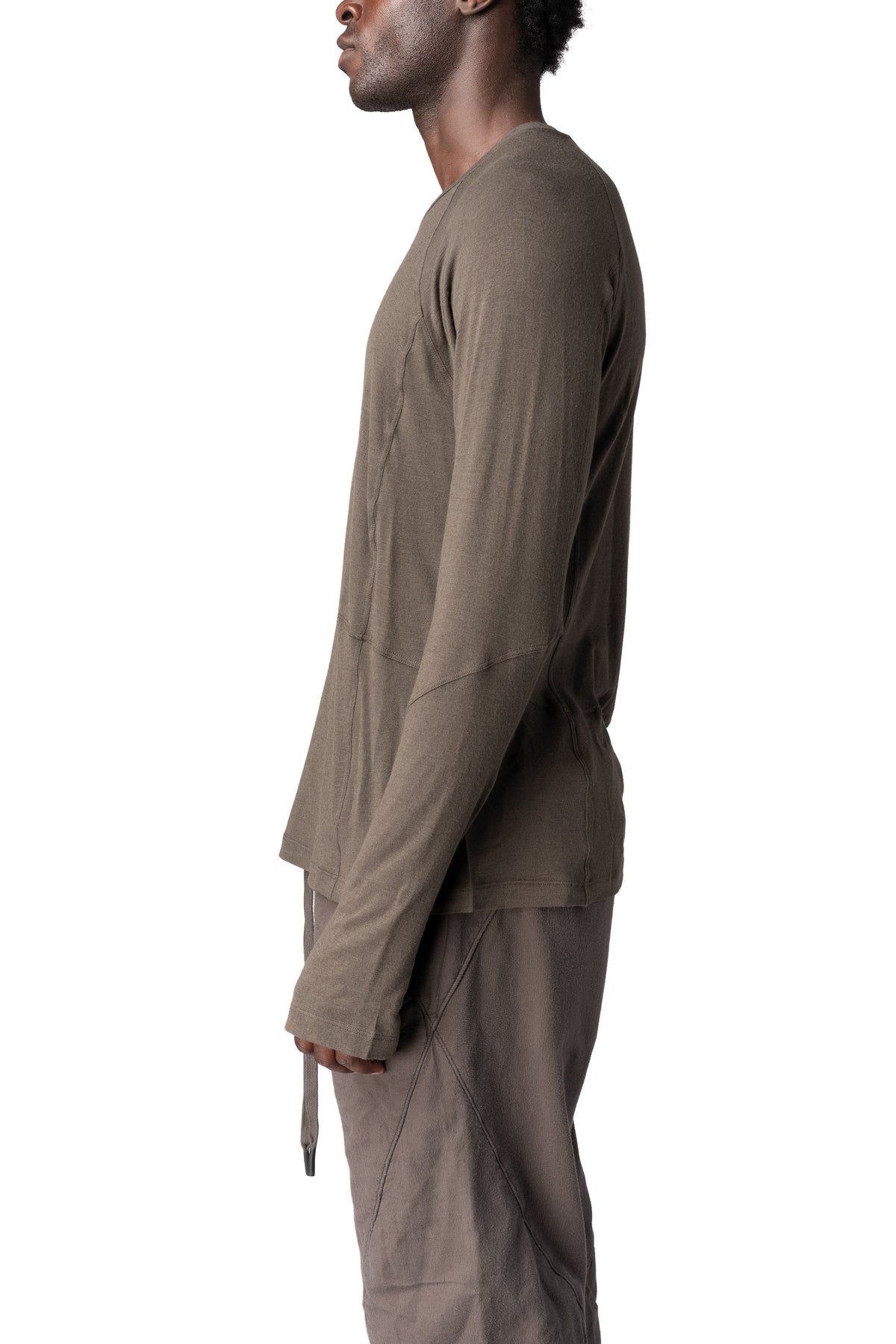 Andrea Ya'Aqov | AW26 - Viscose long sleeve crewneck, Mushroom Brown 26MLOD57