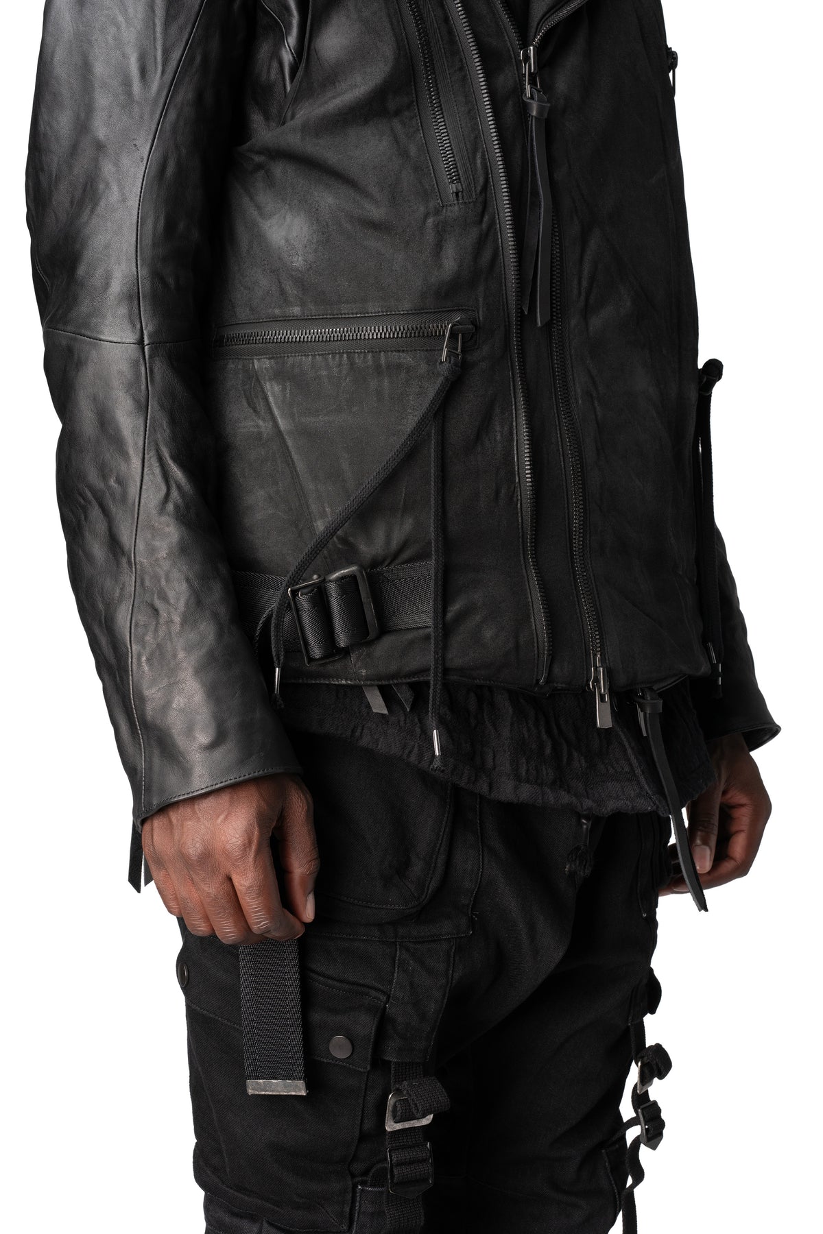 Coated riders down vest, Black