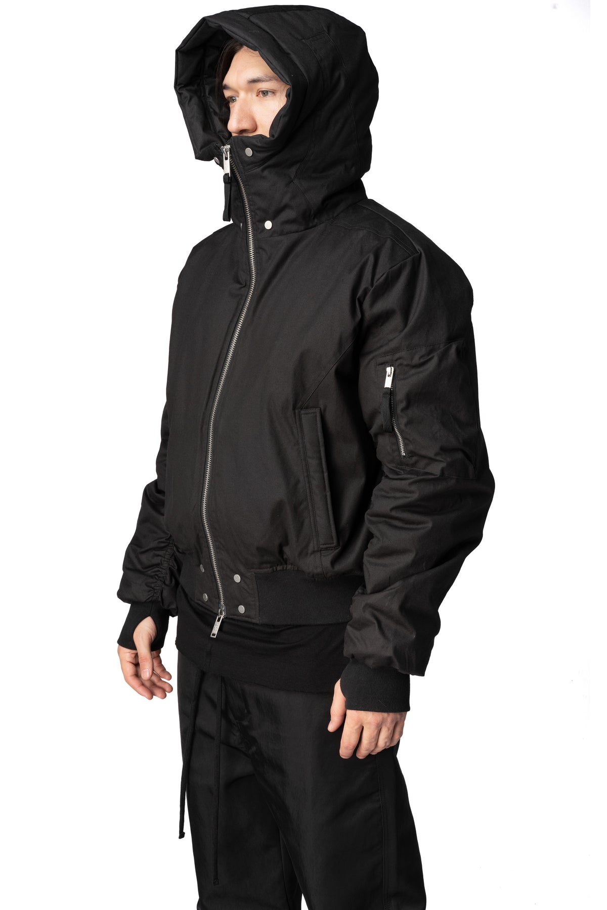 Hooded Bomber Jacket, Black