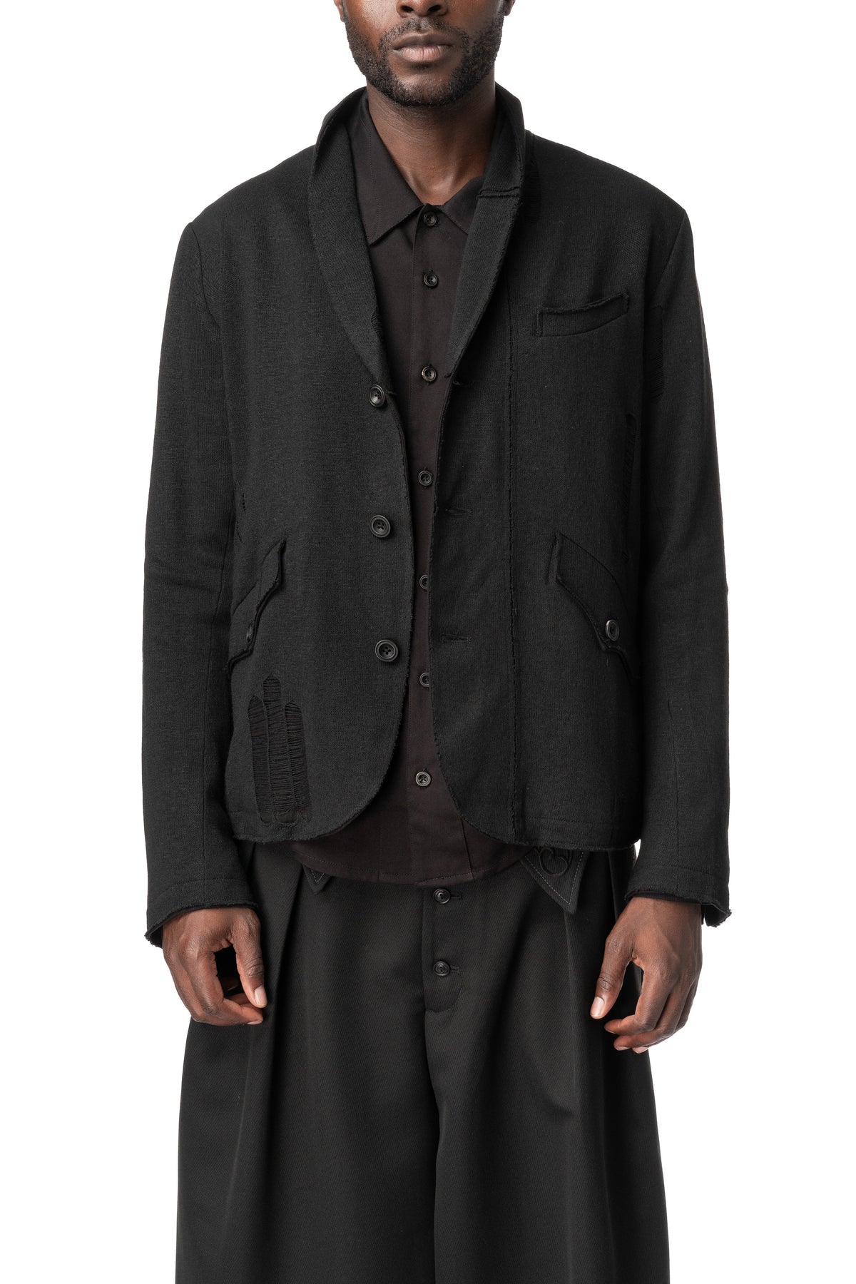 Distressed Knitted Blazer, Black