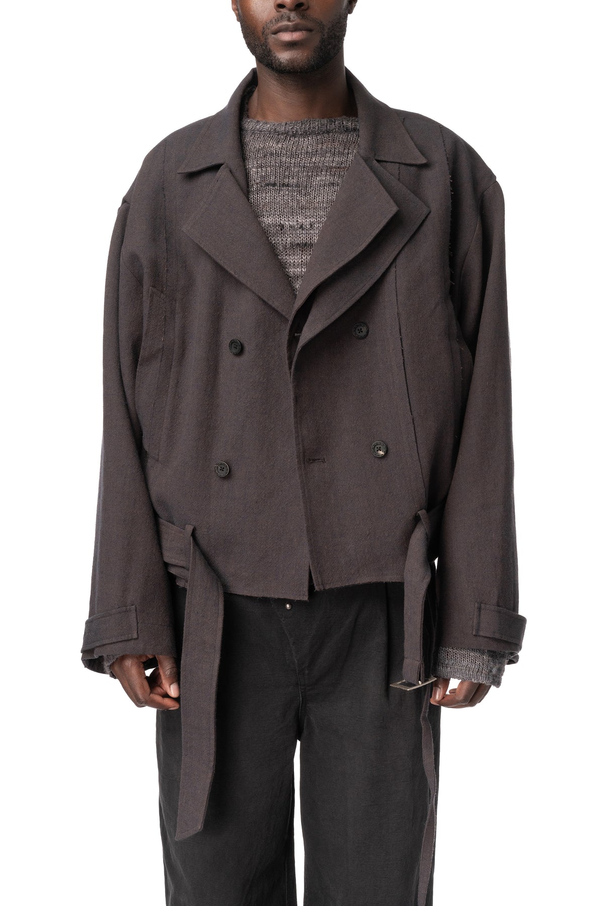 Belted Cropped Trench, Greyish Purple