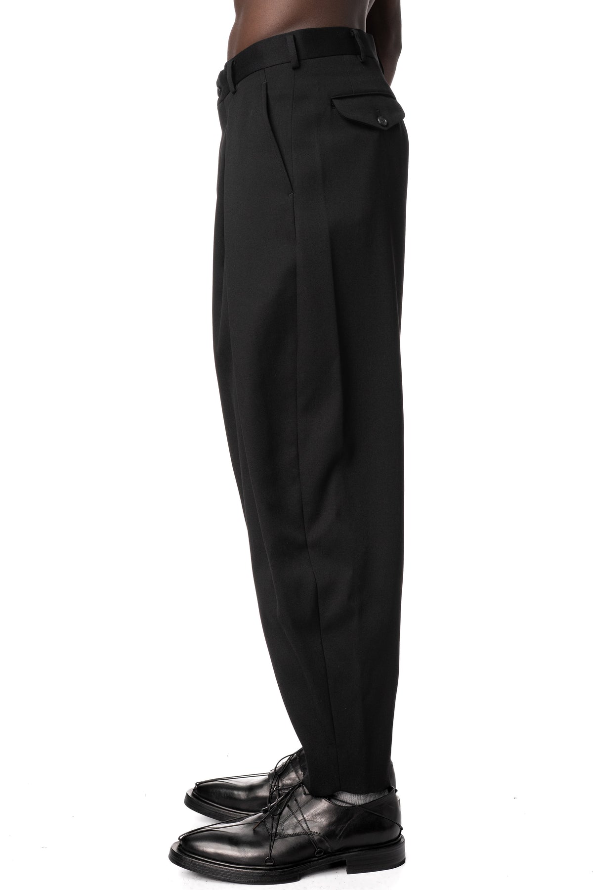 Double pleated wide leg wool pants, Black