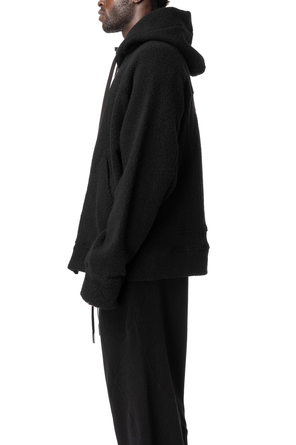 Zipped hooded wool jacket, Black