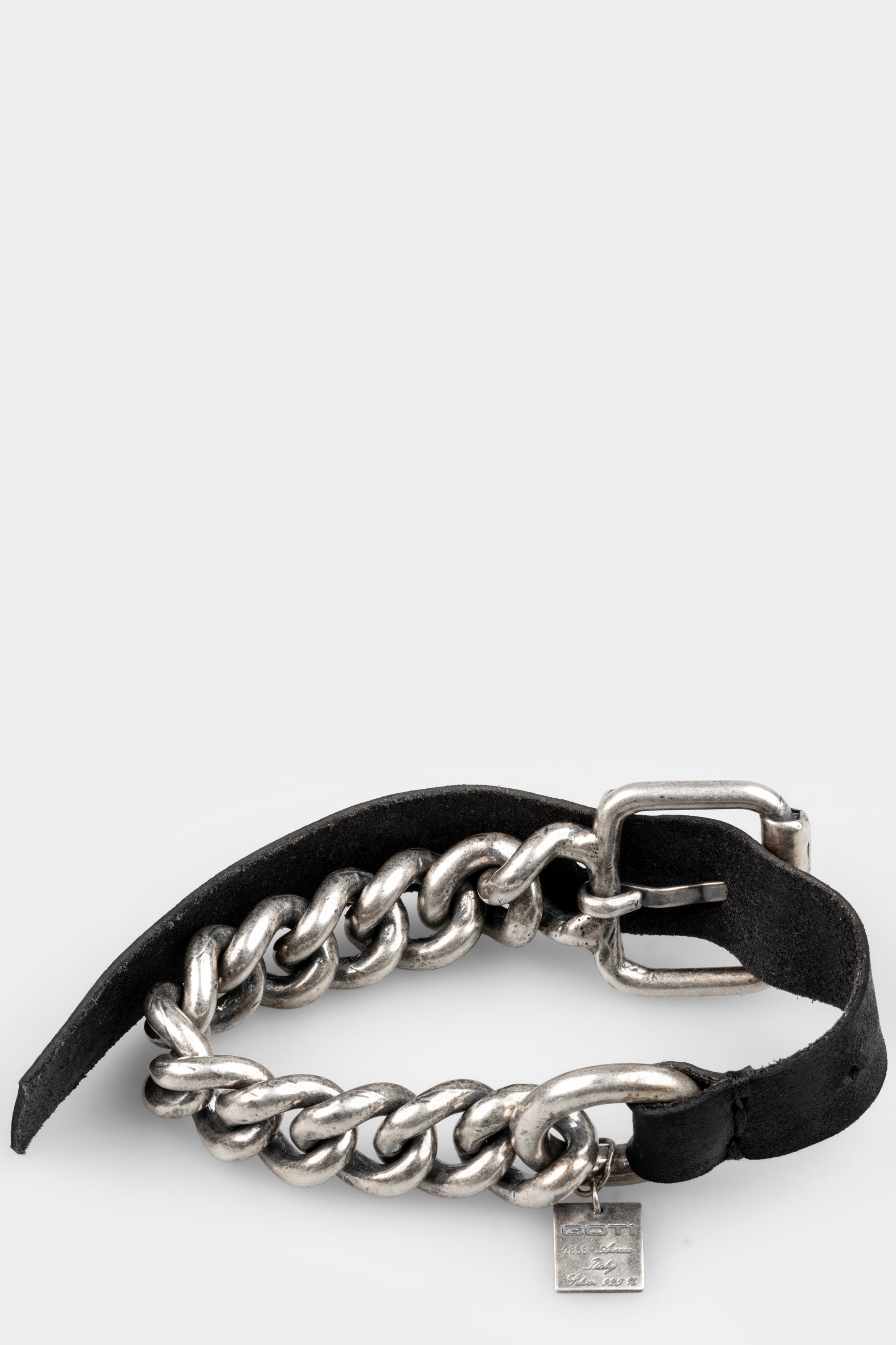 GOTI-306 ブラックレザーバングル GERARD YOSCA 925 Silver Vintage Cabochon White Onyx Bangle