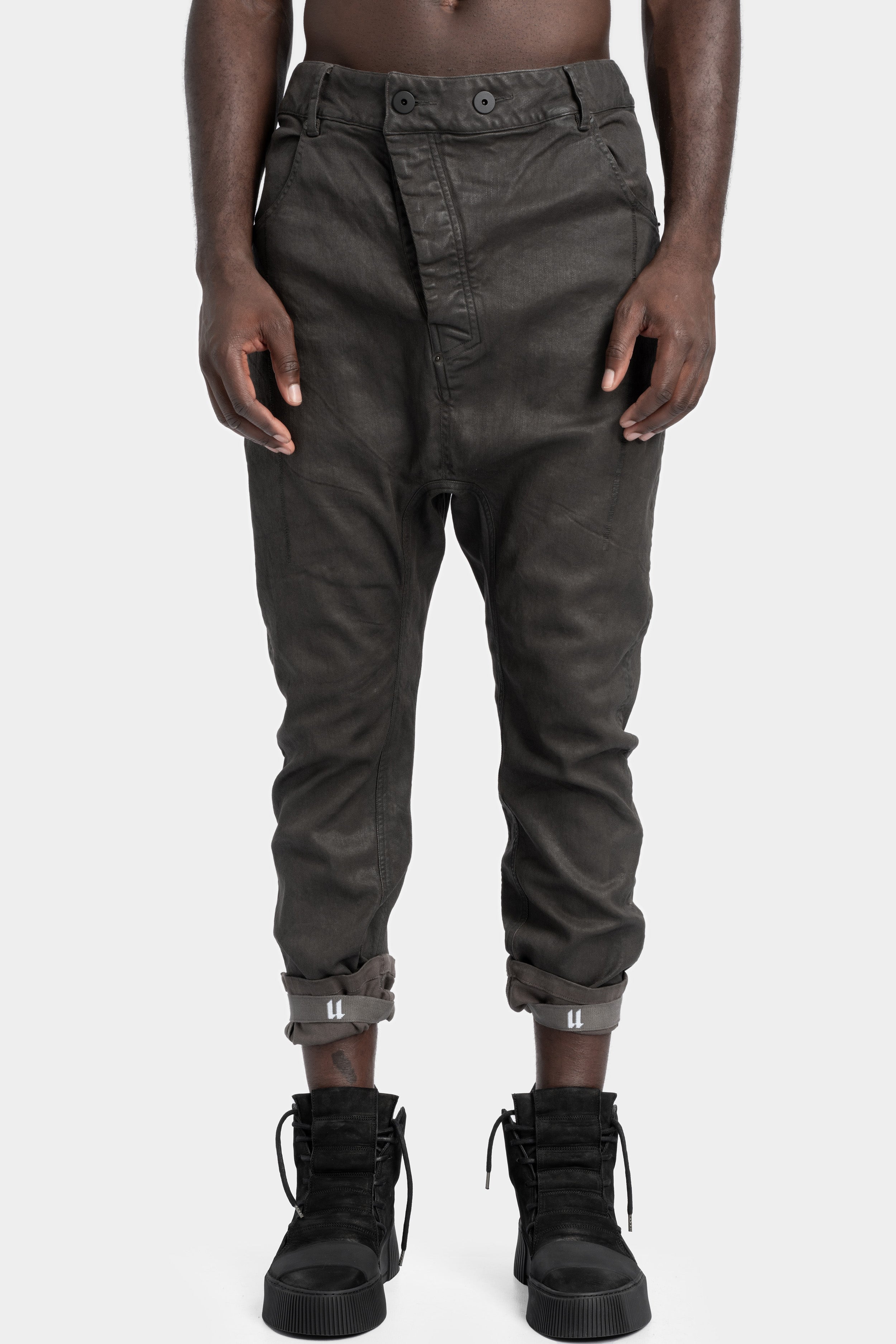 11 by BBS | P4C - Asymmetrical fly baggy jeans, Carbon coated 