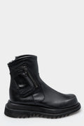 Pocket leather asymmetrical zip boots