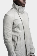 High neck darted raglan shoulder scar stitch leather jacket, Dirty Light Grey