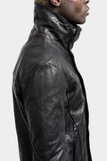 High neck darted raglan shoulder scar stitch leather jacket