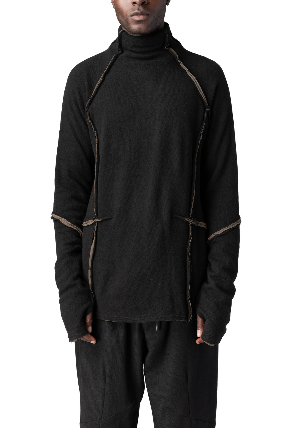 Double layer knitted turtleneck, Black & Mushroom Brown
