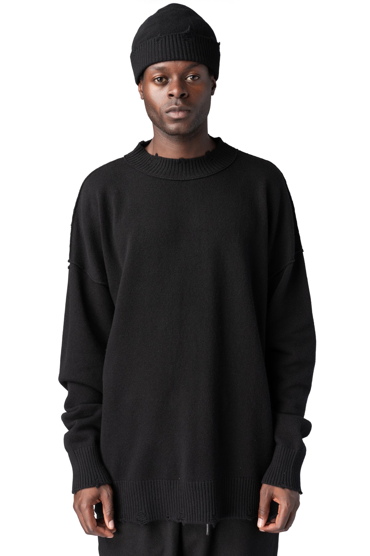 Andrea Ya'Aqov | AW26 - Destroyed knitted cashmere wool beanie, Black 26MMAG77
