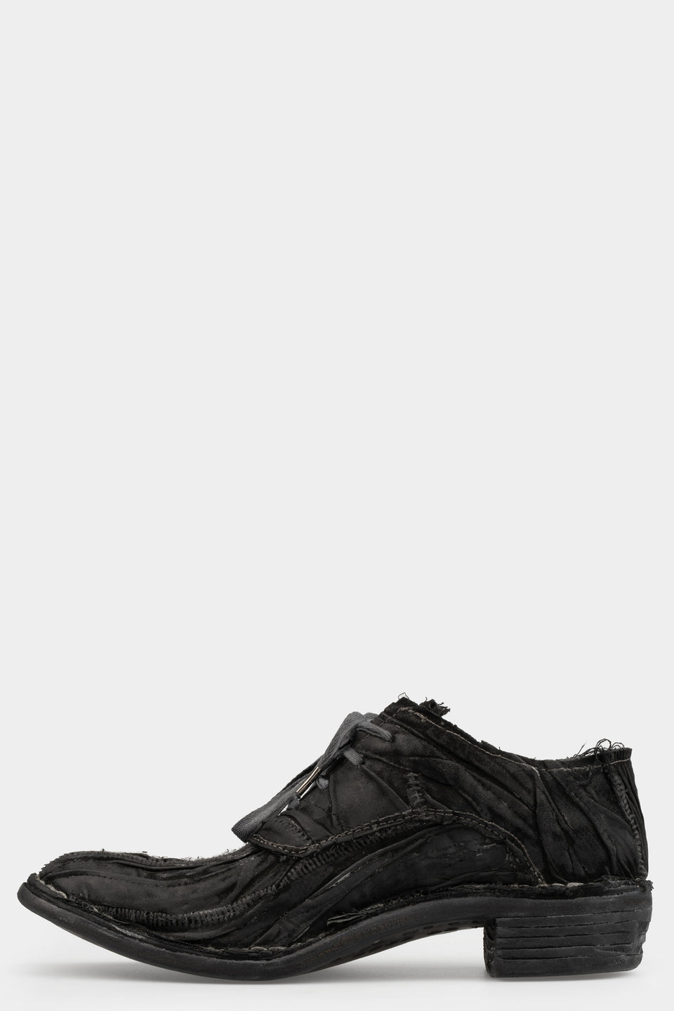 Layered waxed leather derbies
