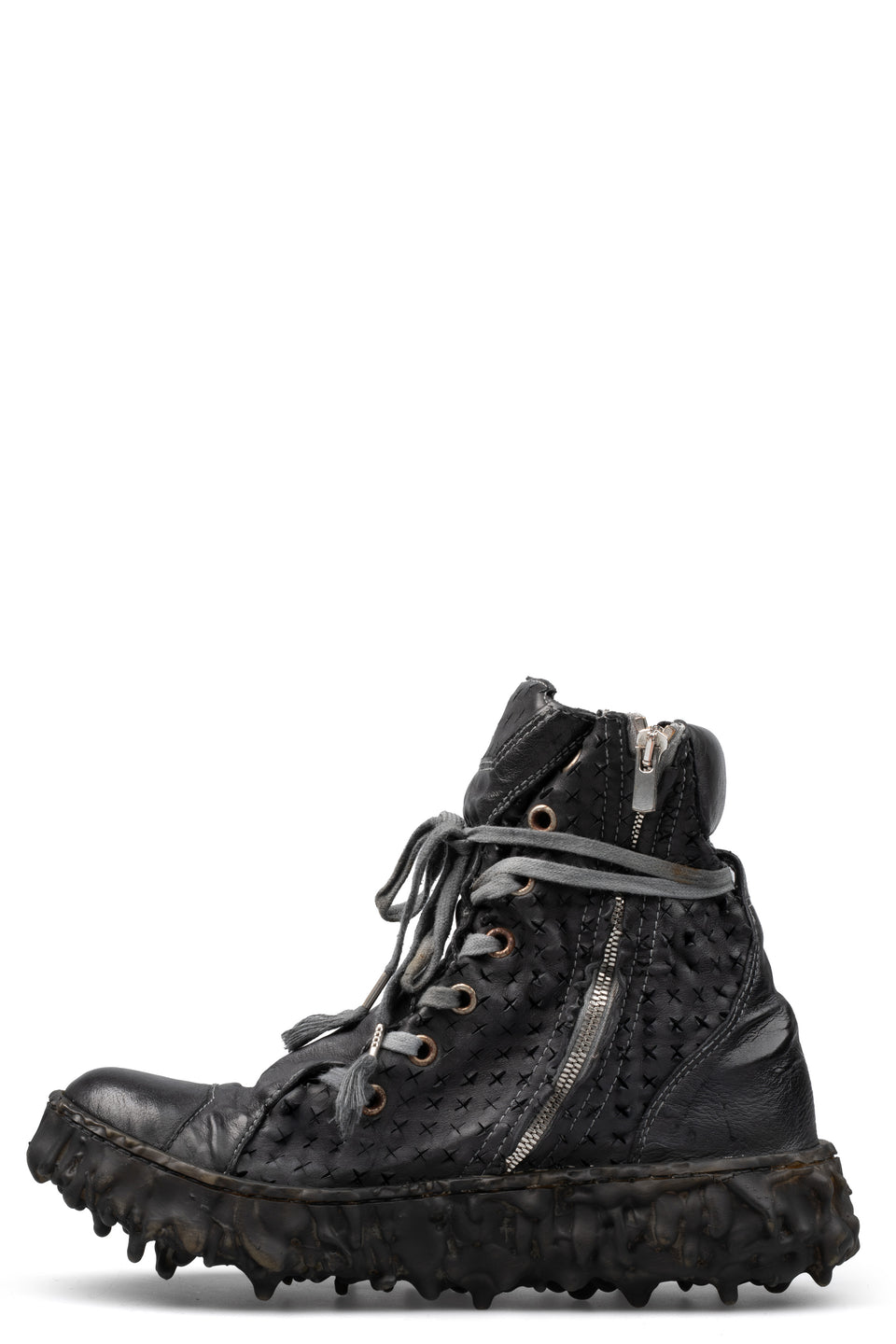 Perforated High top melt sole laced sneakers, Slate