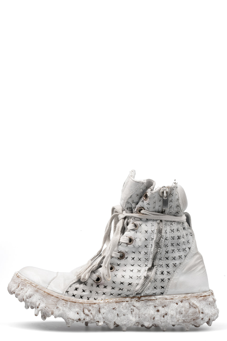 Perforated High top melt sole laced sneakers, Grey
