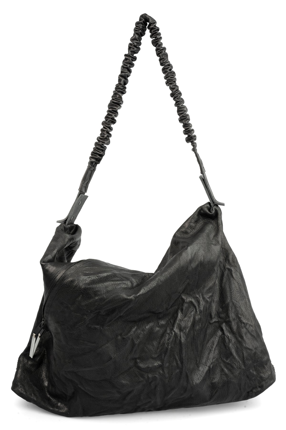Isaac Sellam | AW24 - Large Crossbody leather bag, BALLADEUR, shot on table