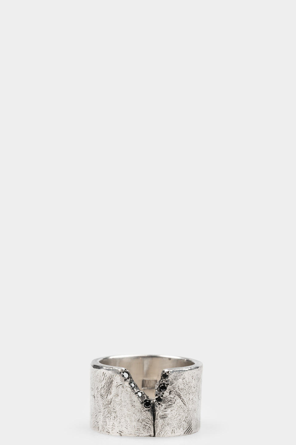 Fractured black diamonds silver ring