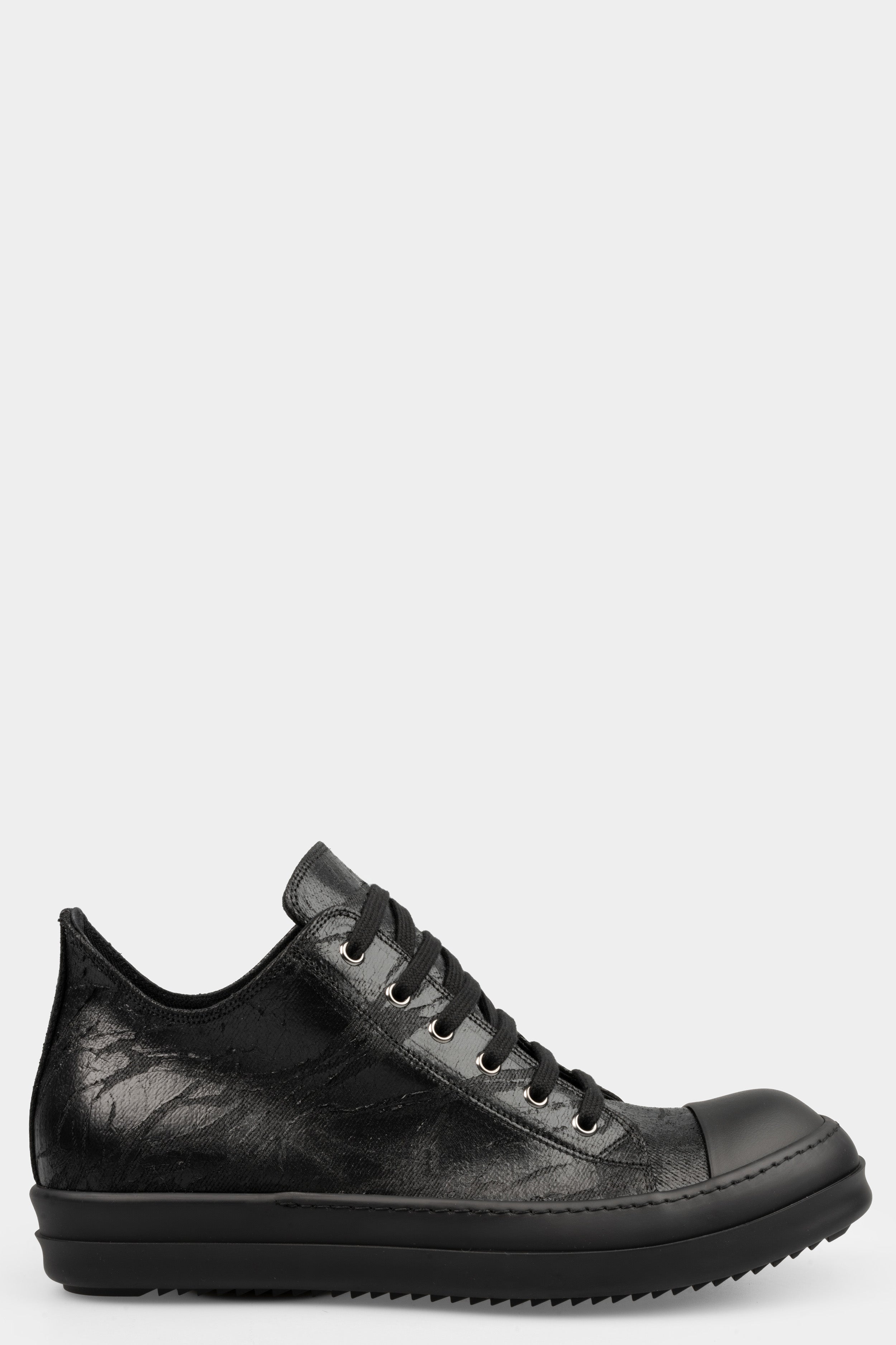 スニーカー DRKSHDW | HOLLYWOOD OVERDYED DENIM LOW SNEAKERS BLACK Black Hollywood Overdyed Denim Sneakers by Rick Owens