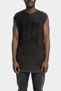 Jacquard knit scar sleeveless T-Shirt, Cold dye marmorized