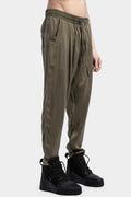 Never Enough | SS24 - Drawstring Cropped Cupro Pants, Military Green