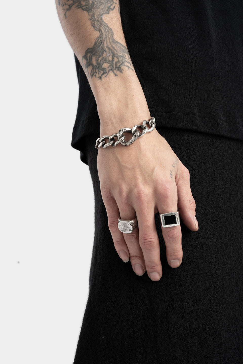 Large chain black diamond bracelet