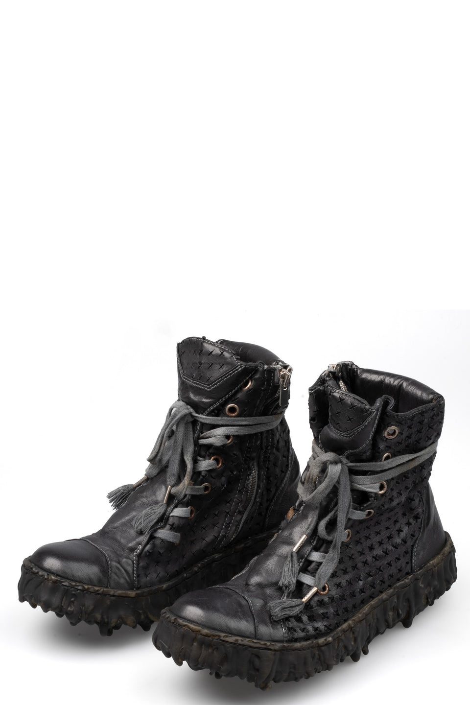 Perforated High top melt sole laced sneakers, Slate
