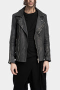 Scar stitch horse leather biker jacket, Overdyed Black