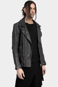 Scar stitch horse leather biker jacket, Overdyed Black