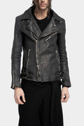 Scar stitch horse leather biker jacket, Overdyed Black