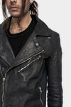 Scar stitch leather biker jacket, Overdyed Black