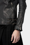 Scar stitch leather biker jacket, Overdyed Black
