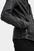 Scar stitch horse leather biker jacket, Overdyed Black