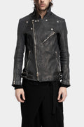 Scar stitch horse leather biker jacket, Overdyed Black