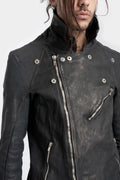 Scar stitch horse leather biker jacket, Overdyed Black