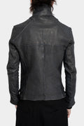 Scar stitch horse leather biker jacket, Overdyed Black