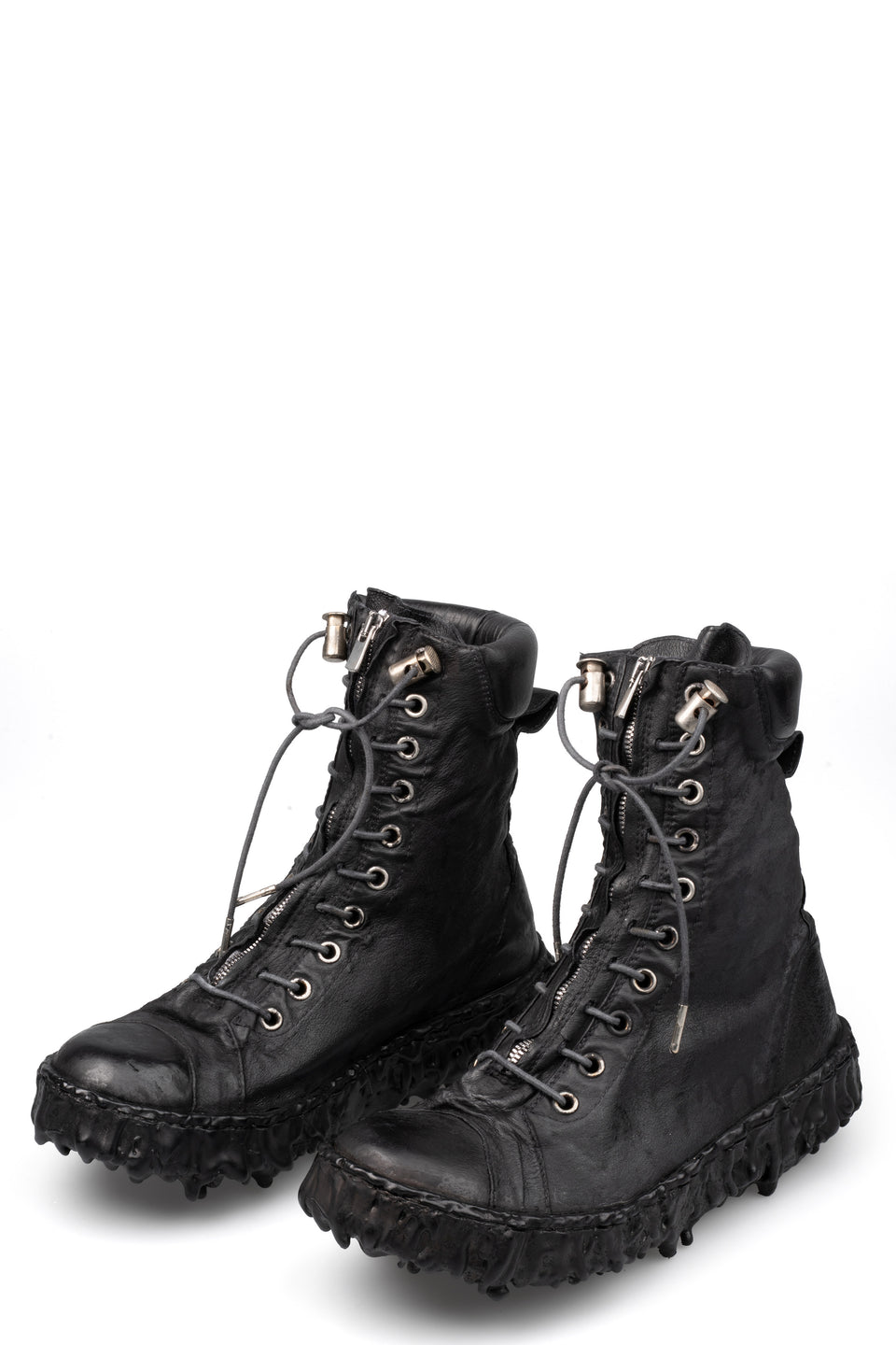 High top melt sole front zip sneakers, Coal