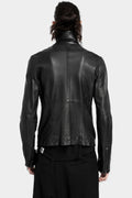 High neck cropped lamb leather jacket