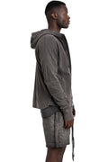 Contrast zip up hood sweater, Dark used grey