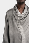 Asymmetrical draped neck silk shirt, Ash Grey