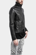 High neck cropped lamb leather jacket