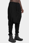 Waffle cotton drop crotch sweatpants, Black