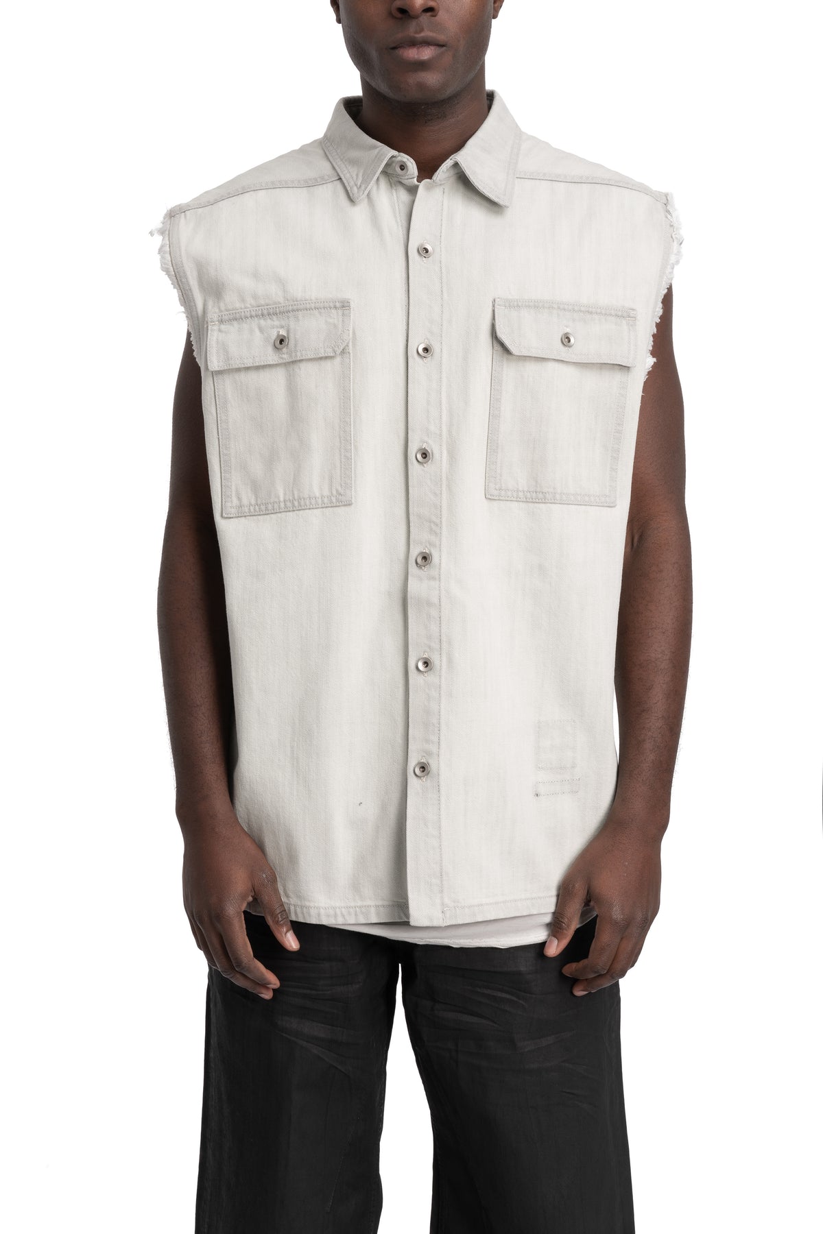 Rick Owens DRKSHDW | Sleeveless Tommy Overshirt, Milk Wash Denim DU01F4764 DMW