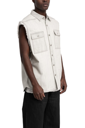 Rick Owens DRKSHDW | Sleeveless Tommy Overshirt, Milk Wash Denim DU01F4764 DMW
