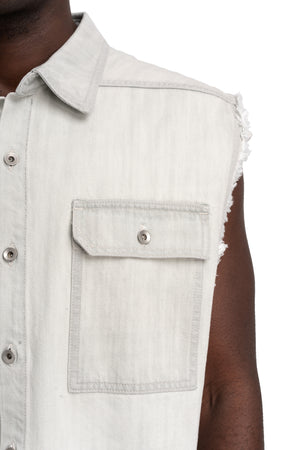 Rick Owens DRKSHDW | Sleeveless Tommy Overshirt, Milk Wash Denim DU01F4764 DMW