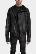 GALL | AW24 - Asymmetrical zip vegan leather hooded bomber jacket