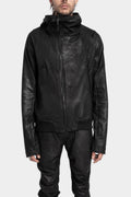 GALL | AW24 - Asymmetrical zip vegan leather hooded bomber jacket