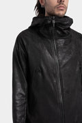 Asymmetrical zip vegan leather hooded bomber jacket