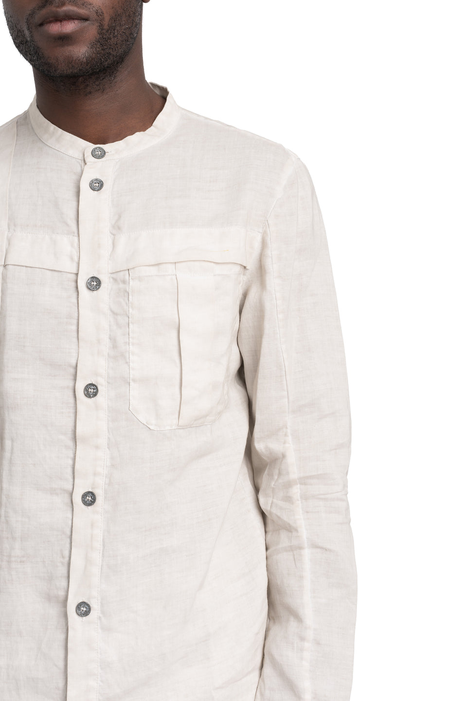 Woven Ramie Pleated Shirt, Off White