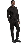 Masnada | SS26 - Woven Ramie Pleated Shirt, Black M3675